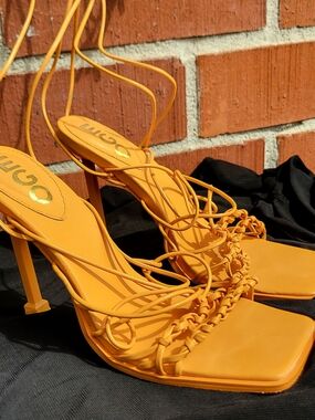 EGO Orange Lace-Up Braided Stiletto Sandals